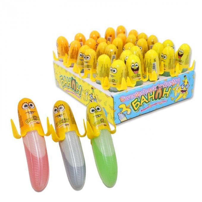 Doces líquidos do pulverizador das crianças na caixa doce do sabor do fruto da forma da banana embalada
